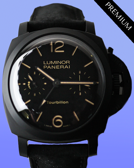 Panerai Luminor 1950 Tourbillon GMT L.E. 48MM Black Dial Leather Strap (PAM00396)