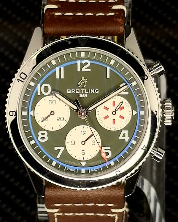 2021 Breitling Classic AVI Chronograph "Curtiss Warhawk" 42MM Green Dial Leather Strap (A23380)