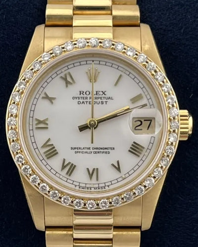 1991 Rolex Datejust 31MM Aftermarket White Dial Yellow Gold President Bracelet (68278)