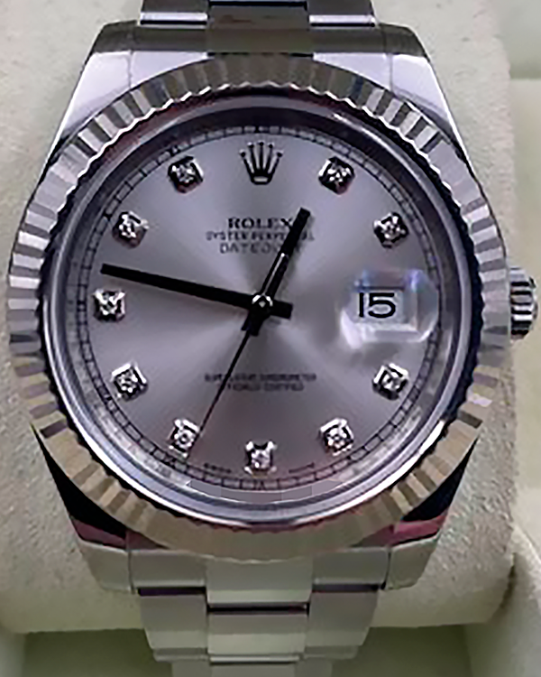 2015 Rolex Datejust ll Steel Factory Diamonds Silver Dial (116334)