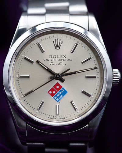 1996 (T Serial) Rolex Air-King "Domino's" 34MM Silver Dial Oyster Bracelet (14000)