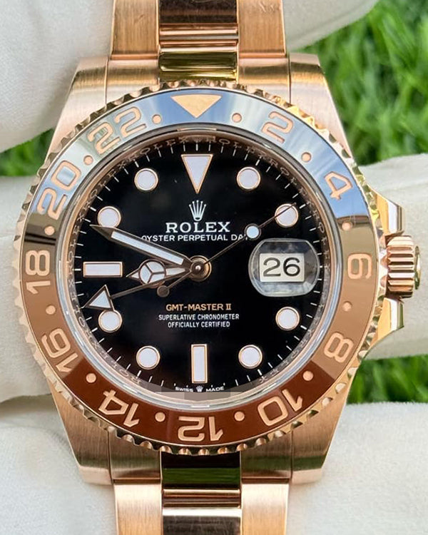 2019 Rolex GMT-Master II "Root Beer" 40MM Black Dial Rose Gold Oyster Bracelet (126715CHNR)