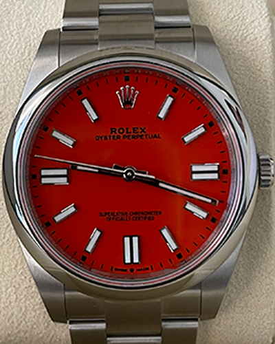 Rolex Oyster Perpetual 41MM Coral Red Dial Oyster Bracelet (124300)