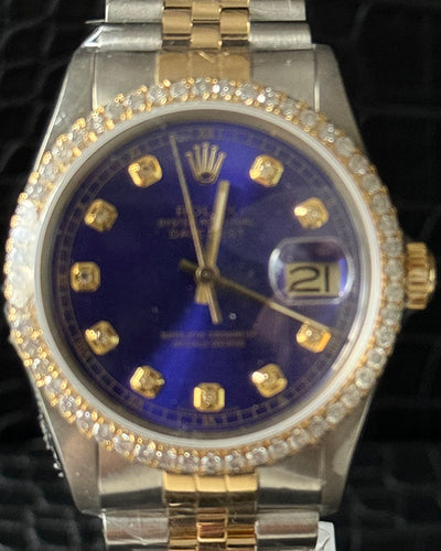 Rolex Datejust 36MM Aftermarket Blue Dial Two-Tone Steel Yellow Gold Bracelet (16013)