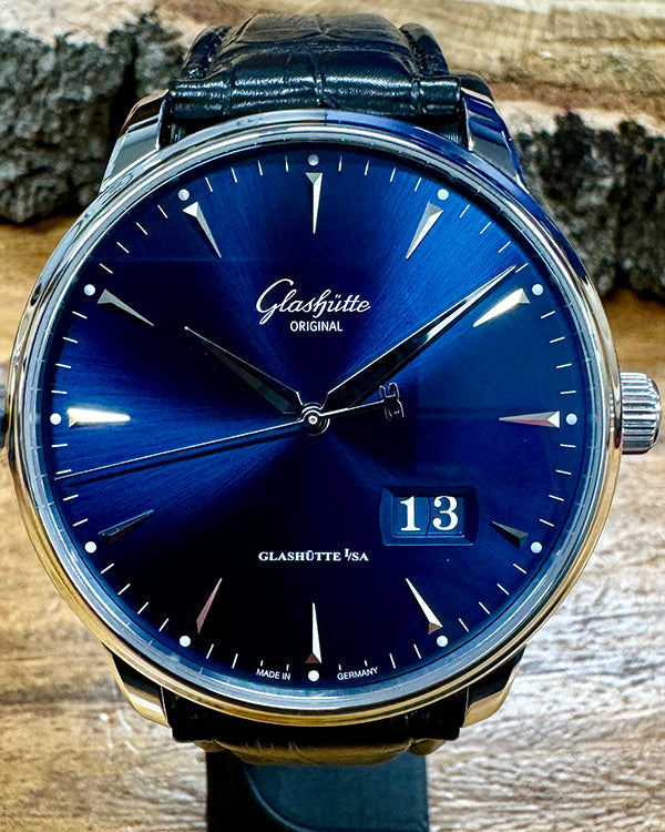 Glashütte Original Senator Excellence Panorama Date 42MM Blue Dial Leather Strap (1-36-03-04-02-30)