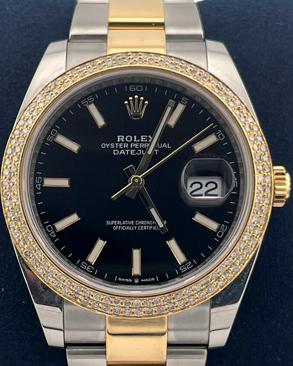 Rolex Datejust 41MM Aftermarket Bezel Black Dial Two-Toned Oyster Bracelet (126333)