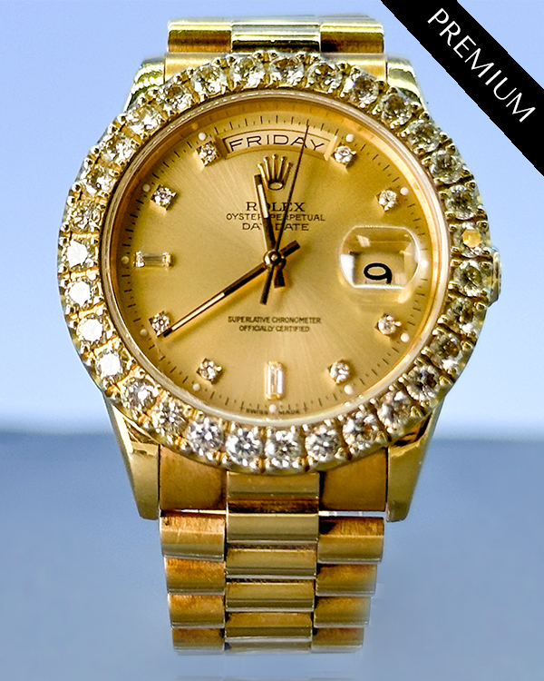 Rolex Day-Date Vintage 36MM Aftermarket/Original Bezel Champagne Dial Yellow Gold President Bracelet (18238)