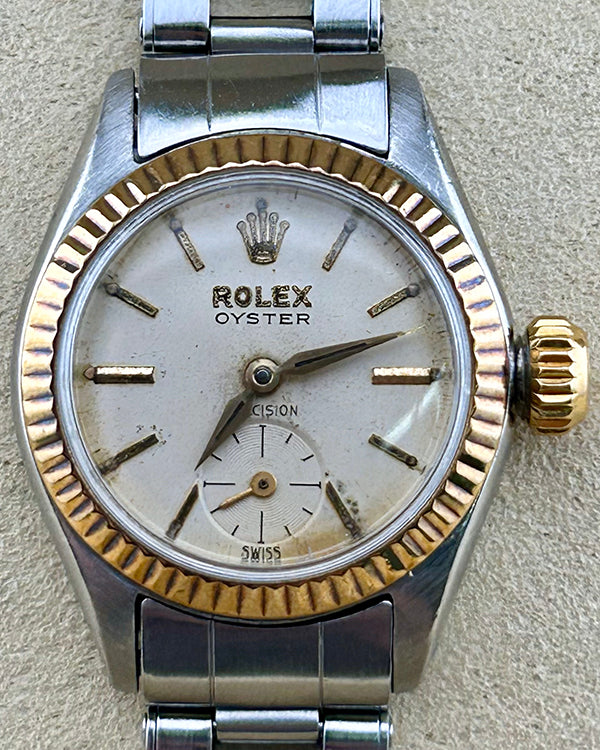 Rolex Oyster Precision Vintage 22MM White Patina Dial Steel Bracelet (6525)