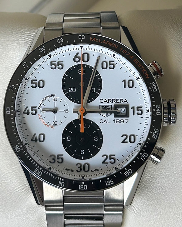 No Reserve - Tag Heuer Carrera "McLaren Mercedes 1974 Edition" L.E. 43MM White Dial Steel Bracelet (CAR2A12.FT6033)