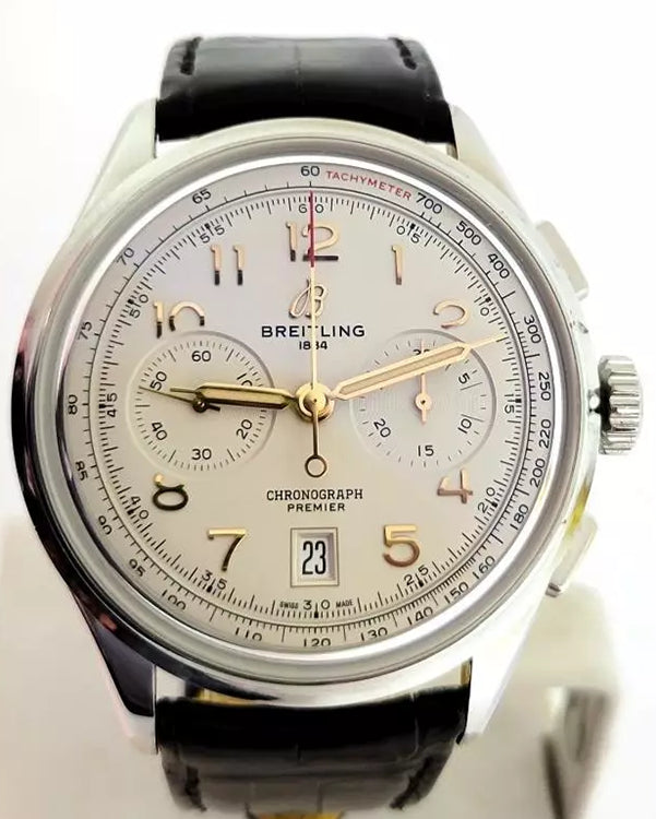 Breitling Premier B01 Chronograph 42MM Cream Dial Leather Strap (AB0145)