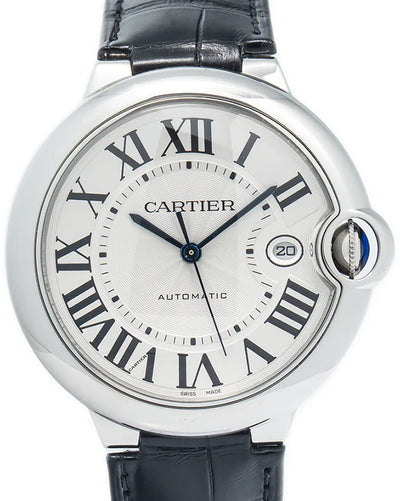 Cartier Ballon Bleu 42MM Silver Dial Leather Strap (WSBB0026)