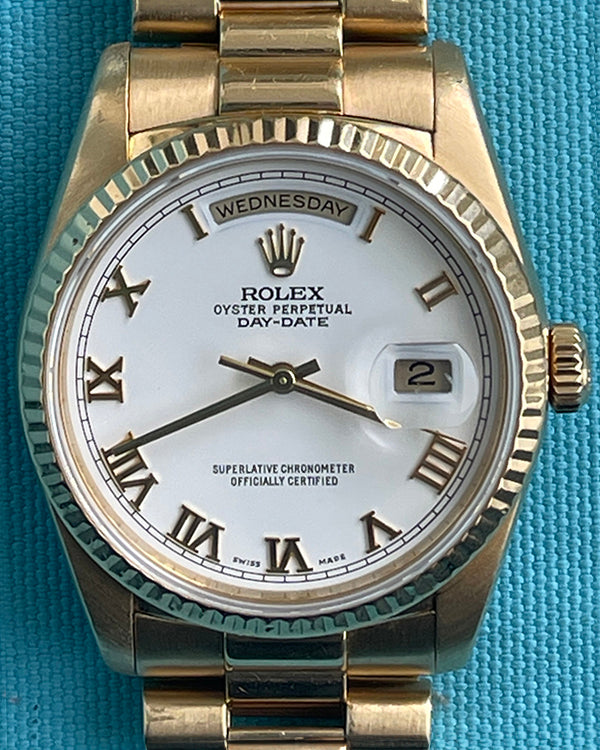 1989 (L Serial) Rolex Day-Date 36MM White Dial President Bracelet (18238)