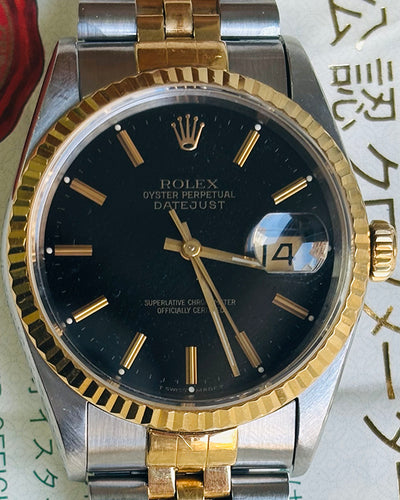 1991 (X Serial) Rolex Datejust 36MM Black Dial Two-Tone Jubilee Bracelet (16233)