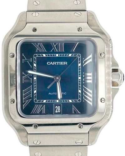 2021 Cartier Santos De Cartier 39.8MM Blue Dial Steel Bracelet (WSSA0030)