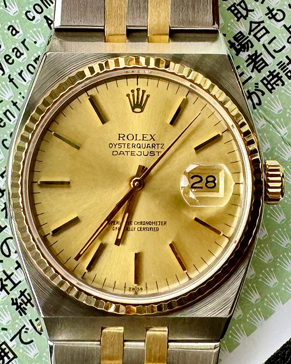 1980 (6.4 Mill Serial) Rolex Datejust Oysterquartz 36MM Quartz Champagne Dial Two-Tone Bracelet (17013)