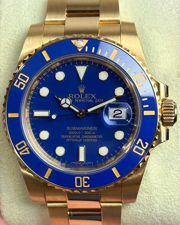 2009 Rolex Submariner Date 40MM Blue Dial Yellow Gold Bracelet (116618LB)