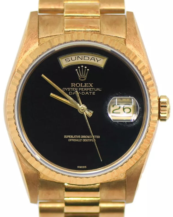 Rolex Day-Date 36MM Onyx Black Dial Yellow Gold President Bracelet (18238)