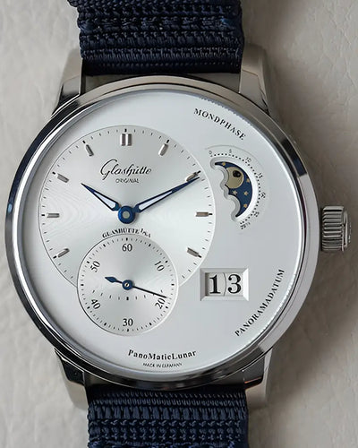 Glashütte Original PanoMaticLunar 40MM Silver Dial Textile Strap (1-90-02-42-32-64)