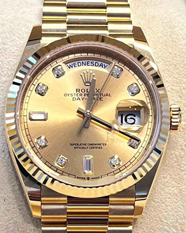 2024 Rolex Day-Date 36MM Champagne Dial Yellow Gold President Bracelet (128238)