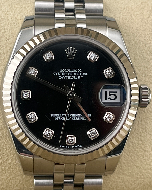 2012 Rolex Datejust 31MM Black Diamond Dial Jubilee Steel Bracelet (178274)