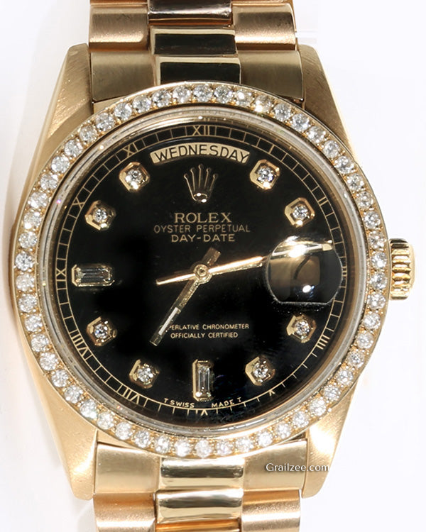 Rolex Day-Date 36MM Aftermarket Black Dial President Bracelet (18038)