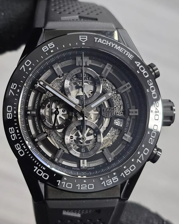 2016 Tag Heuer Carrera Calibre HEUER 01 45MM Skeleton Dial Rubber Strap (CAR2A90.FT6071)