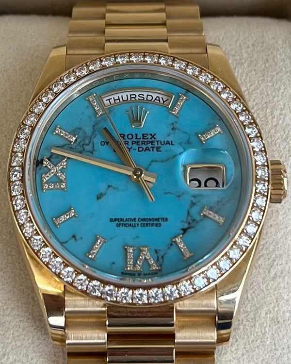 2021 Rolex Day-Date 36MM Turquoise Dial Yellow Gold Oyster President Bracelet (128348RBR)