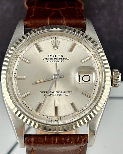 Rolex Datejust 36MM Silver Dial Aftermarket Leather Strap (1601)