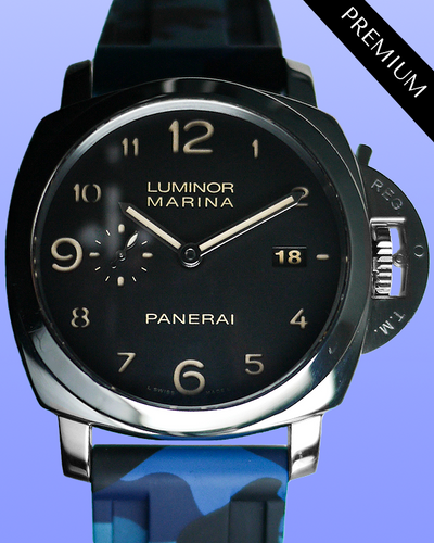 2011 Panerai Luminor Marina 1950 3 Days 44MM Black Dial Aftermarket Rubber Strap (PAM00359)