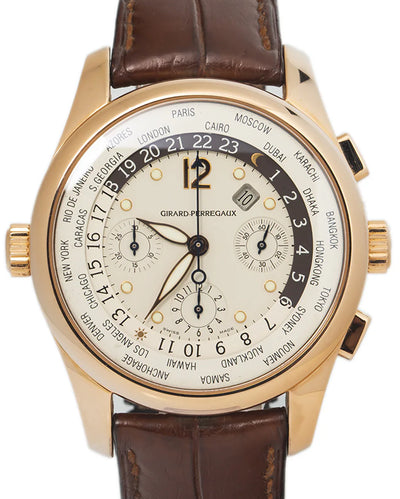 Girard Perregaux Worldwide Time Chronograph WWTC 43MM White Dial Leather Strap (49800)