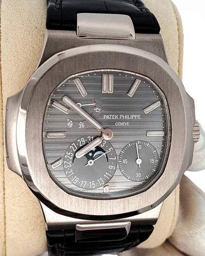 2010 Patek Philippe Nautilus Moonphase 40MM Grey Dial Leather Strap (5712G-001)