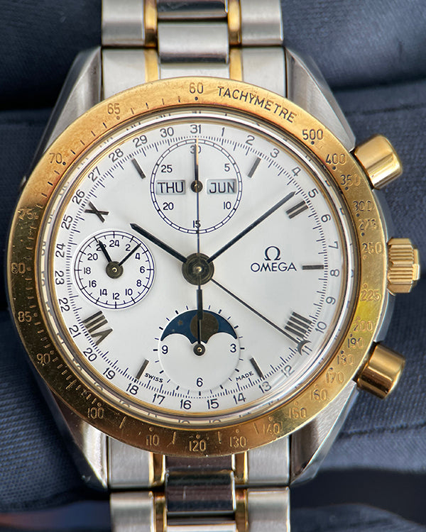 Omega Speedmaster Triple Date Moonphase 39MM White Dial Two-Tone Bracelet (175.0034)