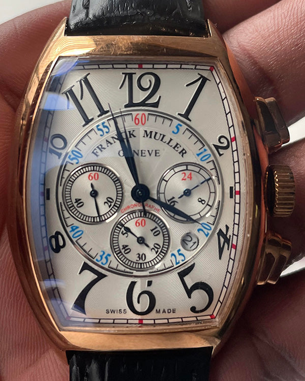 No Reserve - Franck Muller Cintrée Curvex Chronograph 40MM White Dial Leather Strap (8880 CC AT)