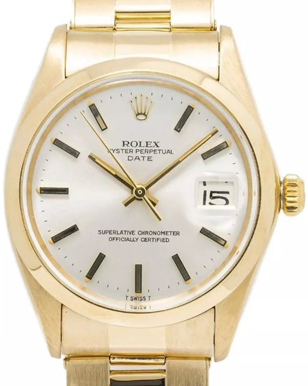 Rolex Oyster Perpetual Date 34MM Silver Dial Yellow Gold Oyster Bracelet (1500)