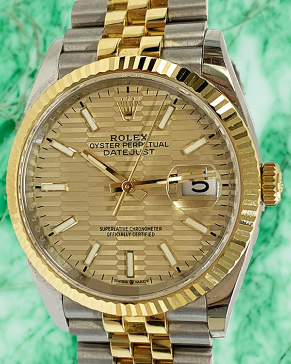 2022 Rolex Datejust 36MM Champagne "Fluted" Motif Dial Two-Tone Jubilee Bracelet (126233)