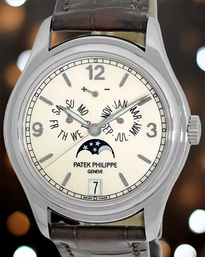 Patek Philippe Annual Calendar Moonphase 39MM Cream Dial Leather Strap (5146G-001)