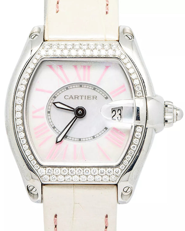 Cartier Roadster 32MM Quartz White Mother Of Pearl Dial Leather Strap (W6206006)