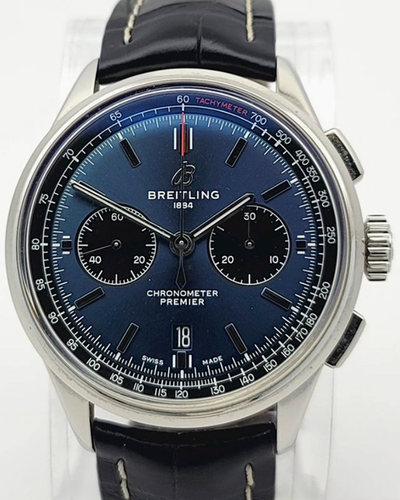 Breitling Premier B01 Chronograph 42MM Blue Dial Leather Strap (AB0118221C1X3)