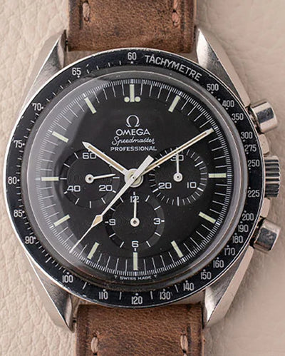 Omega Speedmaster Professional Moonwatch 'Straight Writing' 42MM Black Dial Aftermarket Leather Strap (145.022-69 ST)