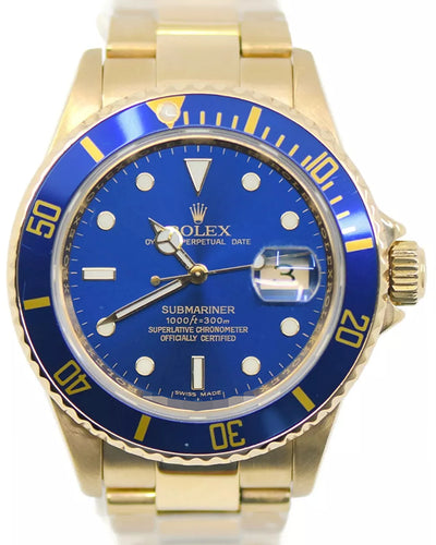 Rolex Submariner Date 40MM Blue Dial Yellow Gold Oyster Bracelet (16618)