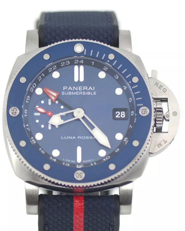 2024 Panerai Submersible GMT Luna Rossa 42MM Blue Dial Textile/Rubber Strap (PAM01507)