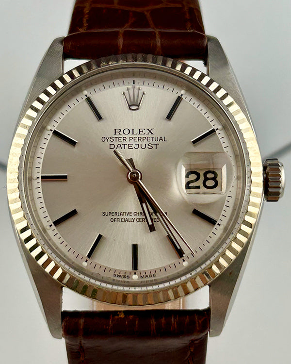 Rolex Datejust 36MM Silver Dial Aftermarket Leather Strap (1601)