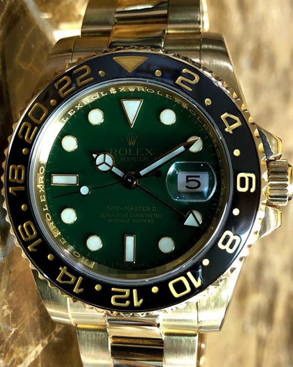 2007 Rolex GMT-Master II 40MM Green Dial Yellow Gold Oyster Bracelet (116718)