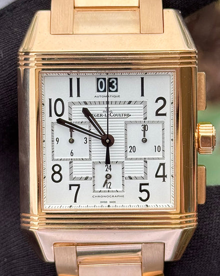Jaeger-LeCoultre Reverso Squadra Chronograph GMT 35MM Silver Dial Rose Gold Bracelet (Q7012120)