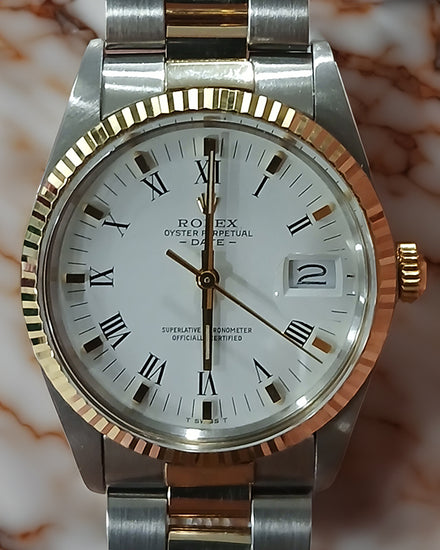 Rolex Oyster Perpetual Date 34MM White Dial Two-Tone Bracelet (15000)