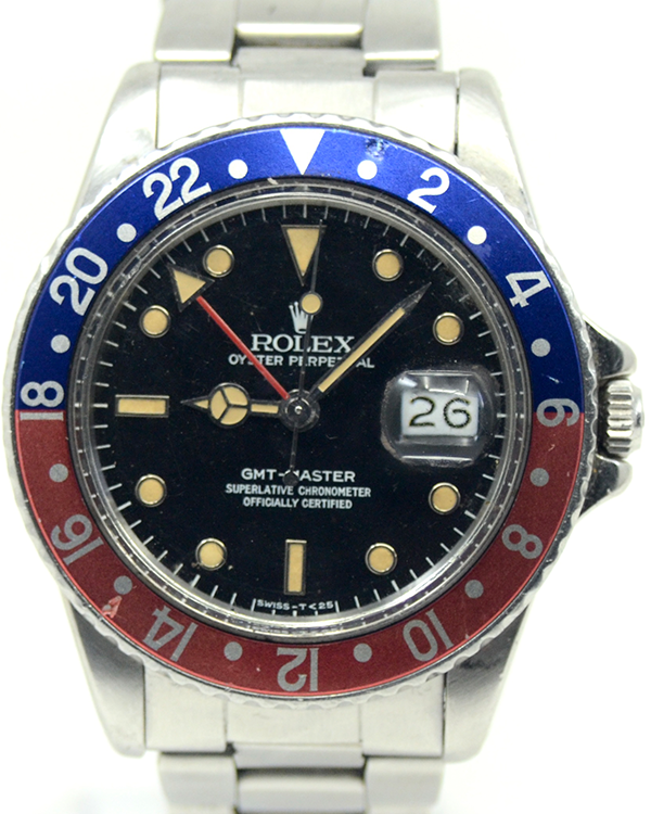 Rolex GMT-Master "Pepsi" Vintage 40MM Black Dial Steel Bracelet (16750)