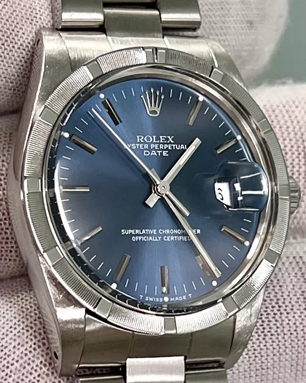 1989 Rolex Oyster Perpetual Date 34MM Blue Dial Oyster Bracelet (15010)