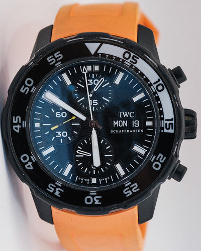 2013 IWC Schaffhausen Aquatimer Chronograph "Galapagos" Special Edition 43.5MM Black Dial Aftermarket Rubber Strap (IW376705)