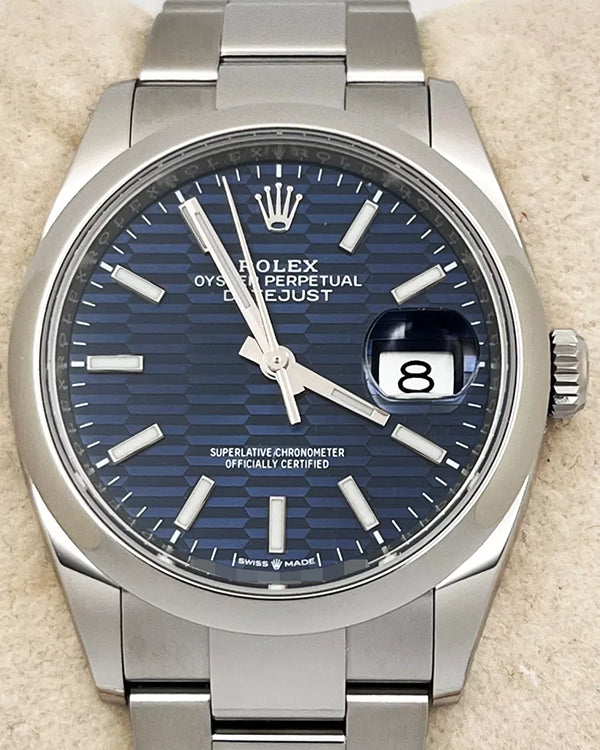 2021 Rolex Datejust 36MM Blue "Fluted Motif" Dial Oyster Bracelet (126200)