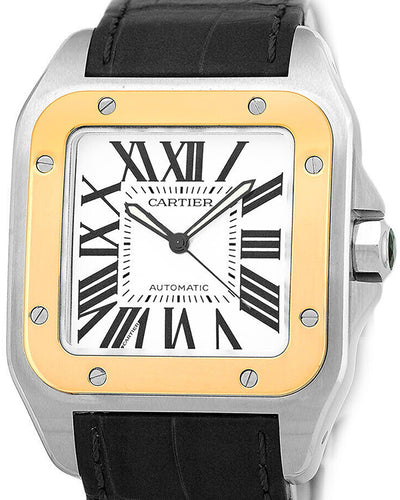 Cartier Santos 100 De Cartier 38MM White Dial Leather Strap (W20072X7)